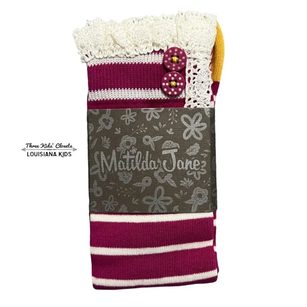 NEW Matilda Jane Sz L Perfectly Paired Fuchsia Lace Knee Socks